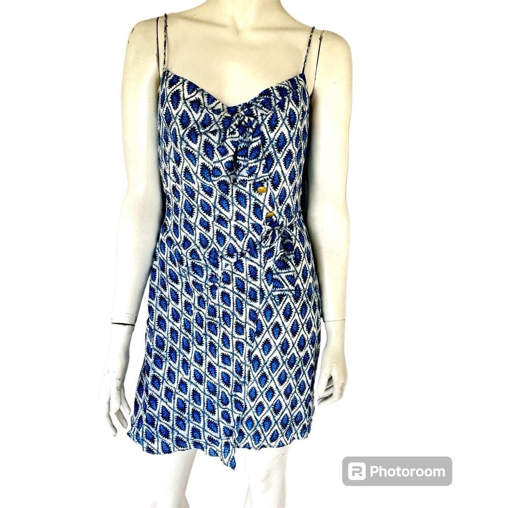 Saloni mini slip silk dress graphic print blue Size US 4